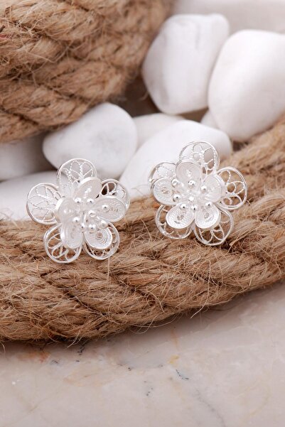 Sümer Telkari Çiçekli Telkari Elişi Gümüş Küpe 100