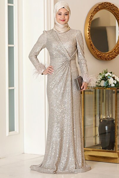 SUBU TASARIM فستان سهرة حوامة - لون ذهبي TBSSN84