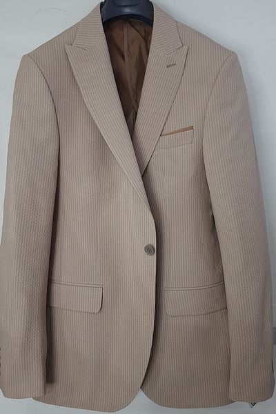 N.Y.YILDIZ Stretch Star SLIMFIT Seersucker Fabric - Ανδρικό μπουφάν με μισή επένδυση, διπλό σχιστό, μονό κουμπί
