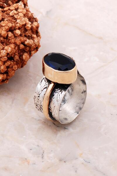 Sümer Telkari Safir Taşlı Elişi Tasarım Gümüş Yüzük 3126