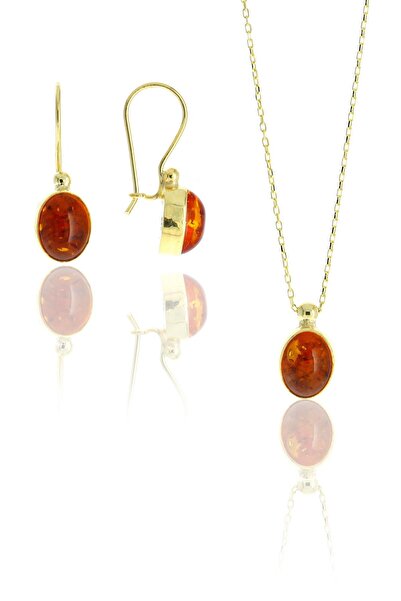 Sümer Telkari Kehribar Altın Yaldızlı Gümüş Tasarım Set 2112