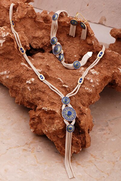 Sümer Telkari Midyat Hasırı El Örmesi Mineli Gümüş Set 2050