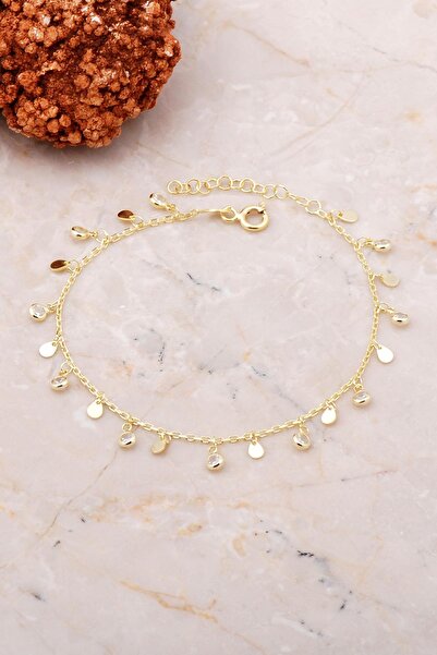 Sümer Telkari Pullu Sallantılı Taşlı Altın Yaldızlı Gümüş Bileklik 3731