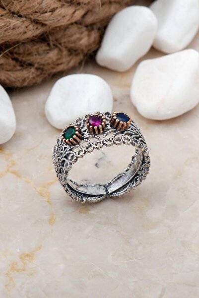 Sümer Telkari Telkari Elişi Gümüş Taşlı Yüzük 3236