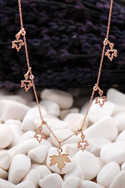 Sümer Telkari Çınar Yaprağı Tasarım Rose Gümüş Kolye 12