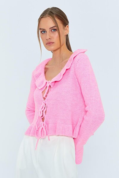 Mixray 6899 Model Pink Women's Cardigan - Front Lace