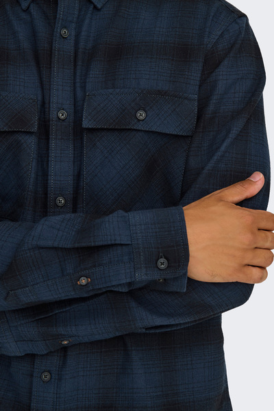 Only & Sons Чоловіча сорочка Onsmatt з довгими рукавами, прямий крій, 100% бавовна, 22030127, темно-синя