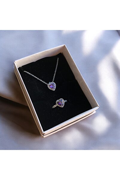 My Home Carpet Prenses Mor Kalp Silver Paslanmaz Çelik Kolye & Yüzük