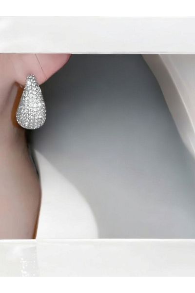 Derlin Silver White Zirconia Water Drop Earrings