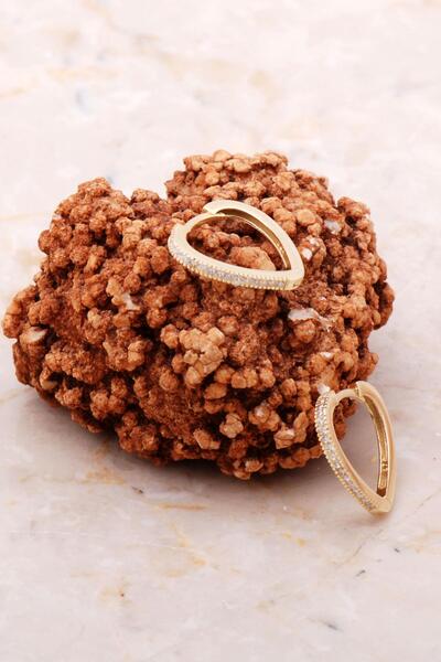 Sümer Telkari Taşlı Altın Yaldızlı Gümüş Halka Küpe 5158