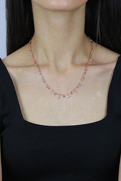 Sümer Telkari Taşlı Pullu Rose Gümüş Choker Kolye 7273