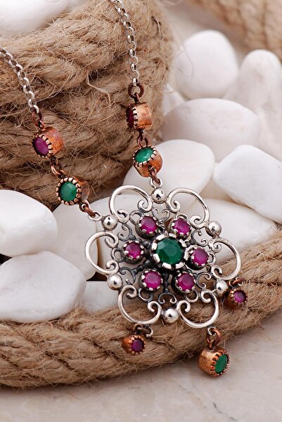 Sümer Telkari Çiçekli Tasarım Elişi Gümüş Kolye 190