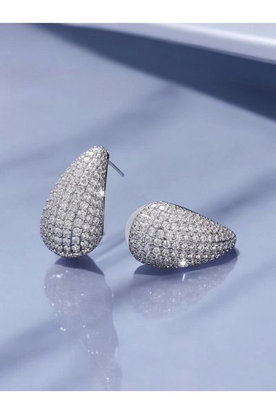 Derlin Silver White Zirconia Water Drop Earrings