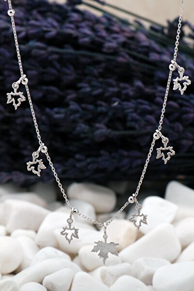 Sümer Telkari Çınar Yaprağı Tasarım Rodyumlu Gümüş Kolye 19