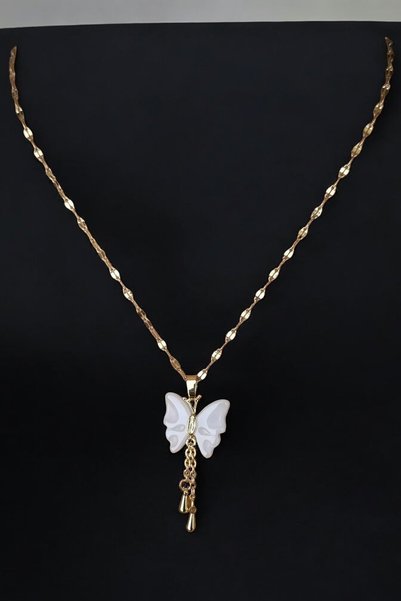 Tilde قلادة ذهبية على شكل فراشة من الفولاذ المقاوم للصدأ، قلادة بيرليسسينت، هدية على شكل فراشة