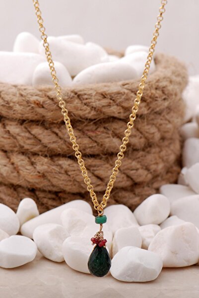 Sümer Telkari Kök Zümrüt Yakut Taşlı Altın Yaldızlı Gümüş Kolye 104