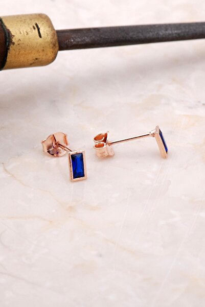 Sümer Telkari Rose Gümüş Safir Taşlı Baget Küpe 5015