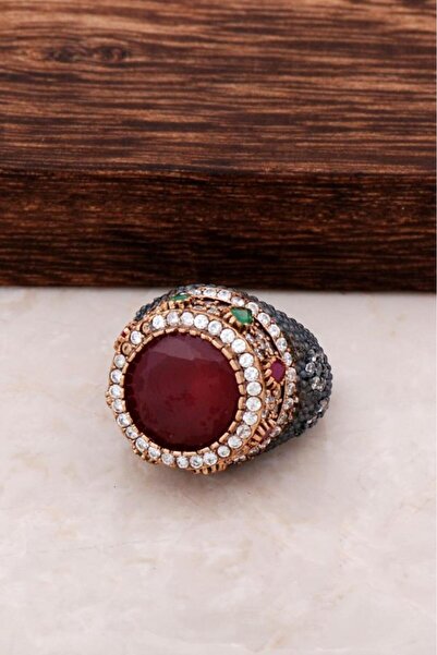 Sümer Telkari Kök Yakut Taşlı Gümüş Yüzük 40