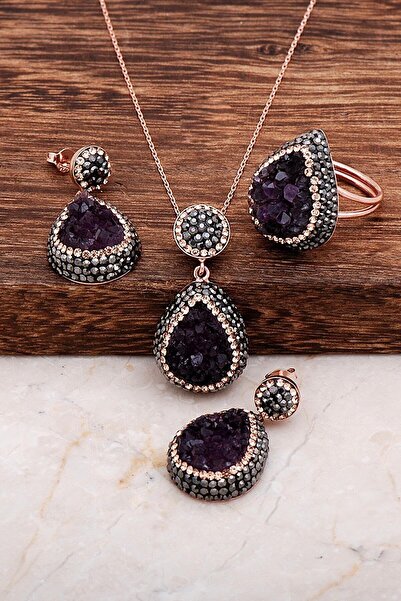 Sümer Telkari Ametist Taşlı Rose Gümüş Set 2007