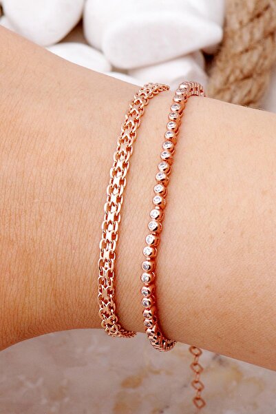 Sümer Telkari Ezme Ve Su Yolu Rose Gümüş Kombin Bileklik 3997