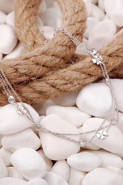 Sümer Telkari Yonca Rodyumlu Gümüş Taşlı Bileklik 3915