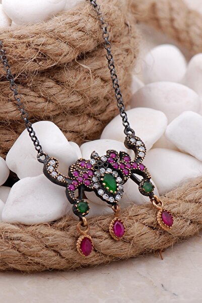 Sümer Telkari Yakut Ve Zümrüt Taşlı Taç Elişi Gümüş Kolye 186