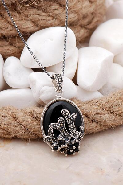 Sümer Telkari Oniks Ve Markazit Taşlı Dallı Gümüş Kolye 7424