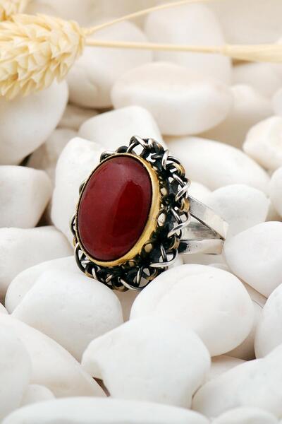 Sümer Telkari Yakut Taşlı Elişi Gümüş Yüzük 12