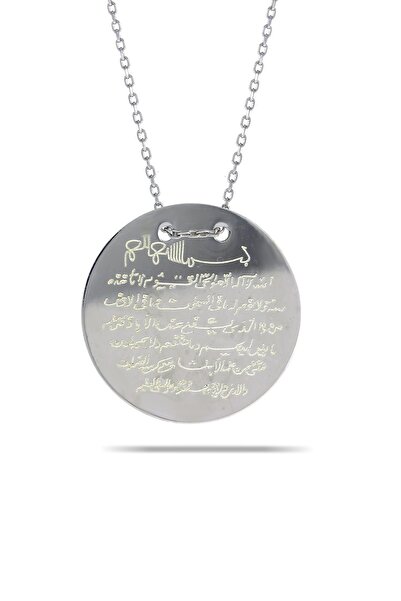 Sümer Telkari Ayetli Rodyumlu Gümüş Plaka Kolye 7347