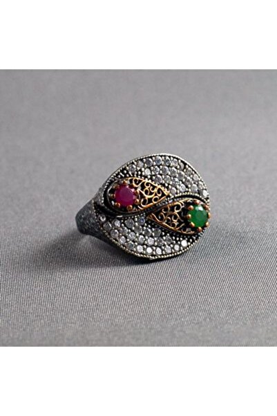 Sümer Telkari Kök Zümrüt ve Kök Yakut Taşlı İki Parça Gümüş Yüzük 113