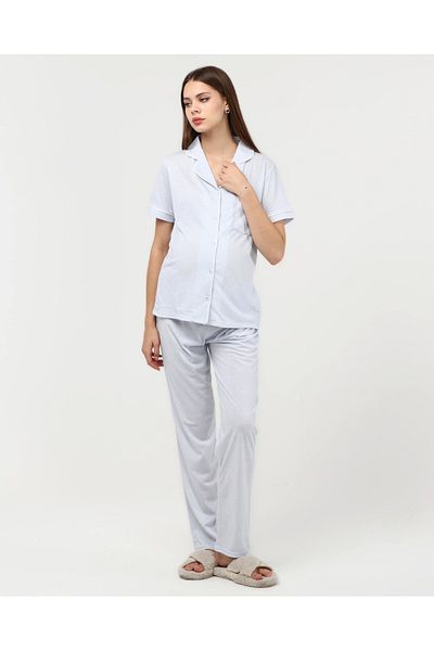 LadyMina Pijama Set de pijamale de maternitate și maternitate albastru 100% bumbac