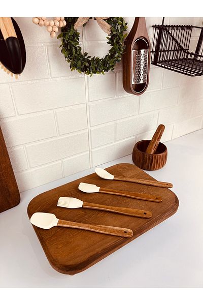 LILY HOME Set of 4 Silicone Kitchen Utensils with Acacia Handles