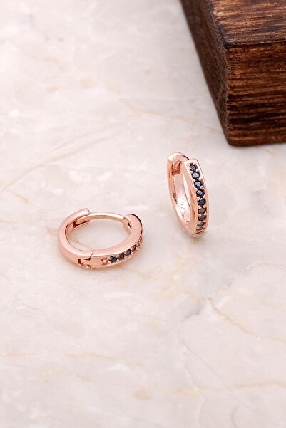 Sümer Telkari Rose Gümüş Mini Boy 12 mm Safir Taşlı Halka Küpe 4965