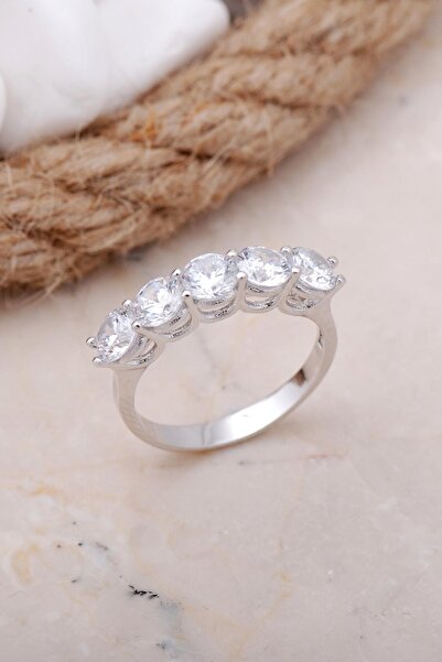 Sümer Telkari Beştaş Rodyumlu Gümüş Yüzük 3380