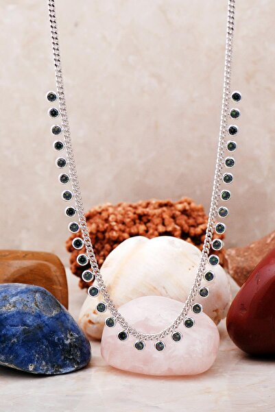 Sümer Telkari Mistik Topaz Taşlı Rodyumlu Gümüş Choker Kolye 7229