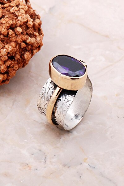 Sümer Telkari Ametist Taşlı Elişi Tasarım Gümüş Yüzük 3124