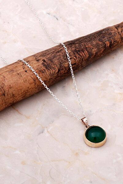 Sümer Telkari Yeşim Elişi Trend Gümüş Kolye 6938