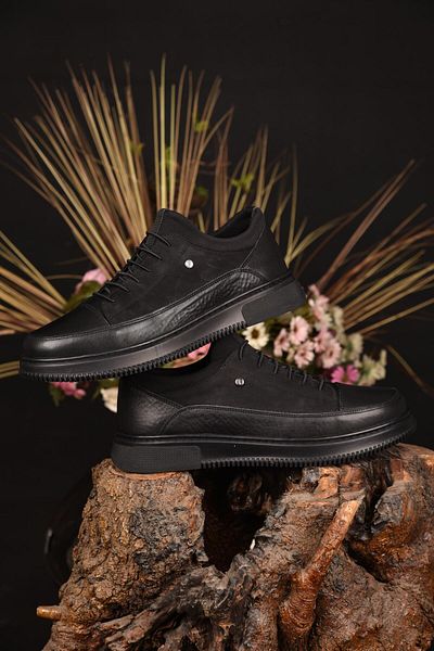 JAMES FRANCO Men's Winter 100% Genuine Leather Black Casual Shoes Non-Slip Sole and Waterproof