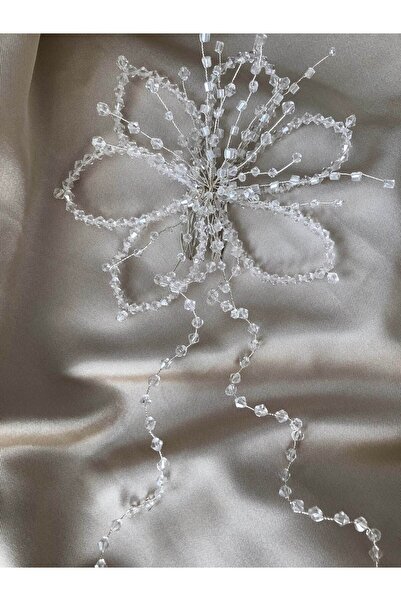 DOĞA ART STORE Lotus Model Şeffaf Kristal Boncuklu Gelin Saç Aksesuarı Dış Çe...