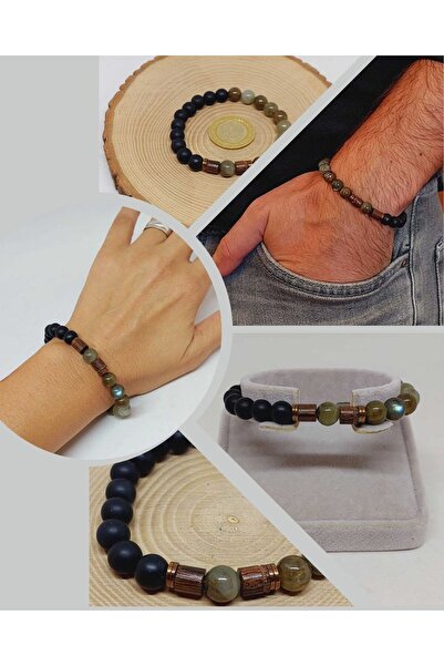 Yasamtohumu 8mm labradorit i oniks Sa kamenčićima unisex havajski model naruk...