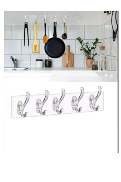 FOBHOME 2 Adet Kendinden Yapışkanlı Güçlü Şeffaf 5li Askılık - Kapı Arkası Mutfak Duvar Banyo