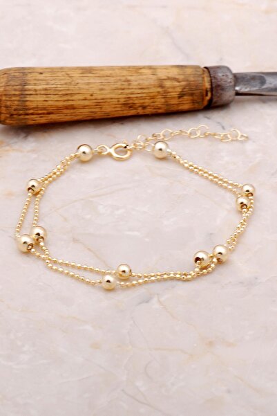 Sümer Telkari Dorika İki Sıralı Altın Yaldızlı 925 Ayar Gümüş Bileklik 3385