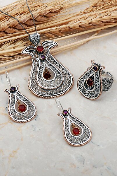 Sümer Telkari Laleli Telkari Elişi Gümüş Set 2401