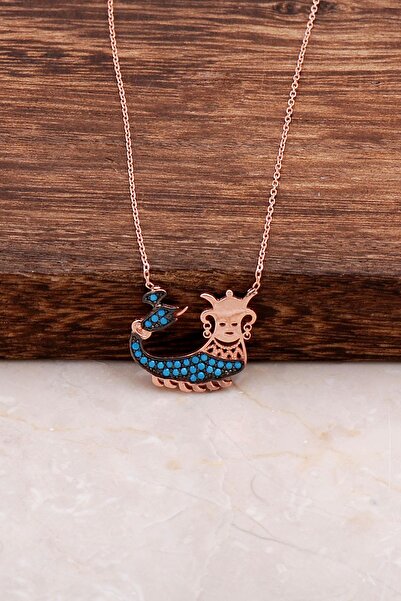 Sümer Telkari Rose Gümüş Şahmeran Kolye 6556