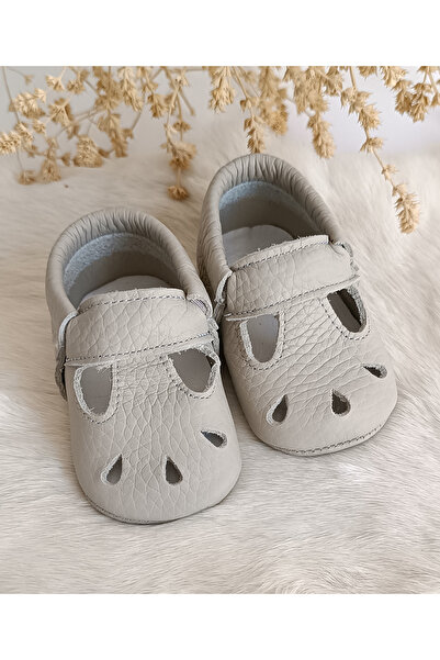 Hodore Wizy Gray Genuine Leather Baby Booties Moccasin