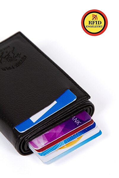 Newish Unisex Vegan Deri Alüminyum Mekanizmalı Kartlık Cüzdan Kağıt Para Bölm...