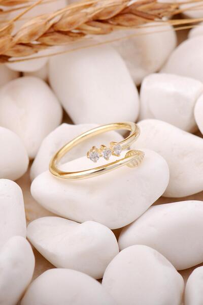 Sümer Telkari Yaprak Tasarım Altın Yaldızlı Gümüş Yüzük 3305