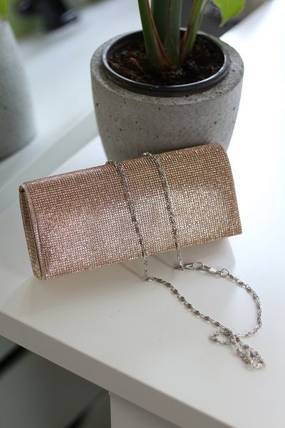 Moom Bag Γυναικείο χρυσό πέτρινο κάλυμμα με λεπτομερή αλυσίδα βραδινό φόρεμα τσάντα ώμου
