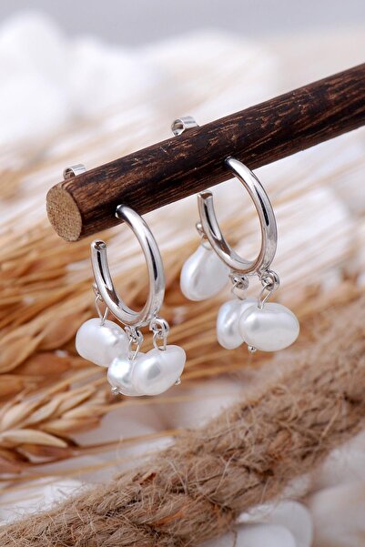 Sümer Telkari İnci Taşlı Rodyumlu Gümüş Halka Küpe 5704