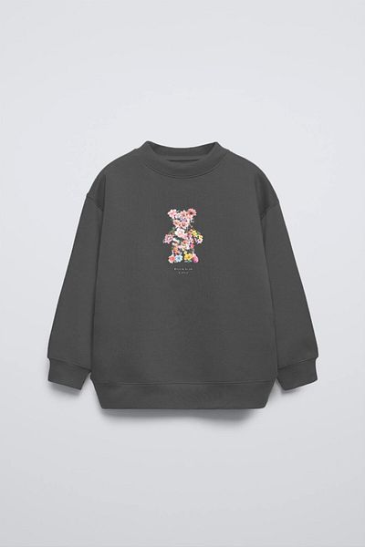 The Champ Clothing Суитшърт с флорален принт на плюшено мече, огромен размер, с кръгло деколте и пушек